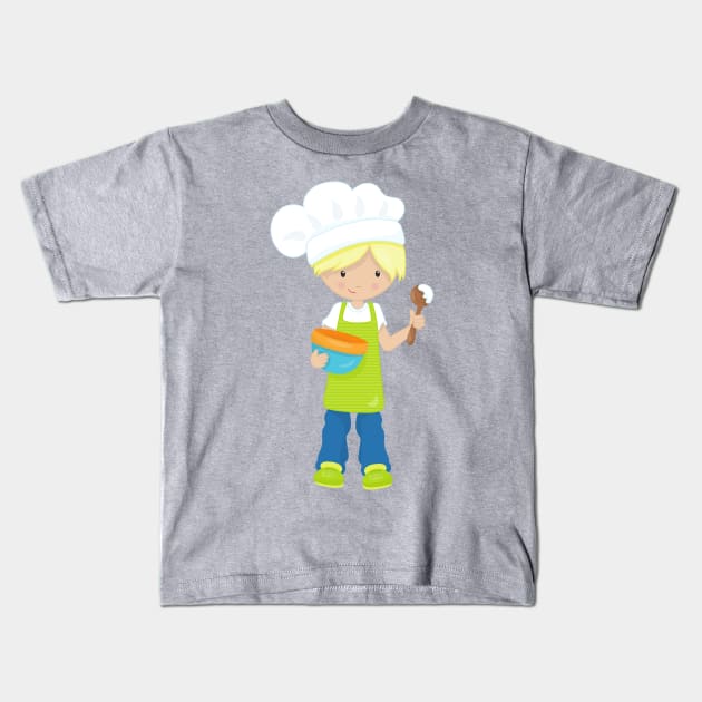 Baking, Baker, Bakery, Apron, Cute Boy, Blond Hair Kids T-Shirt by Jelena Dunčević